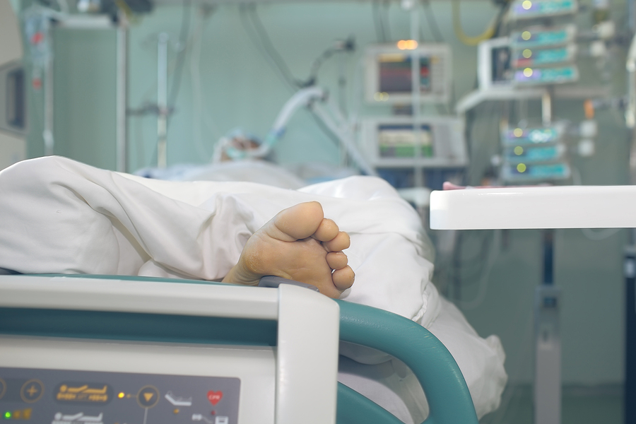Patient in hospital with coronavirus on ventilator and life support