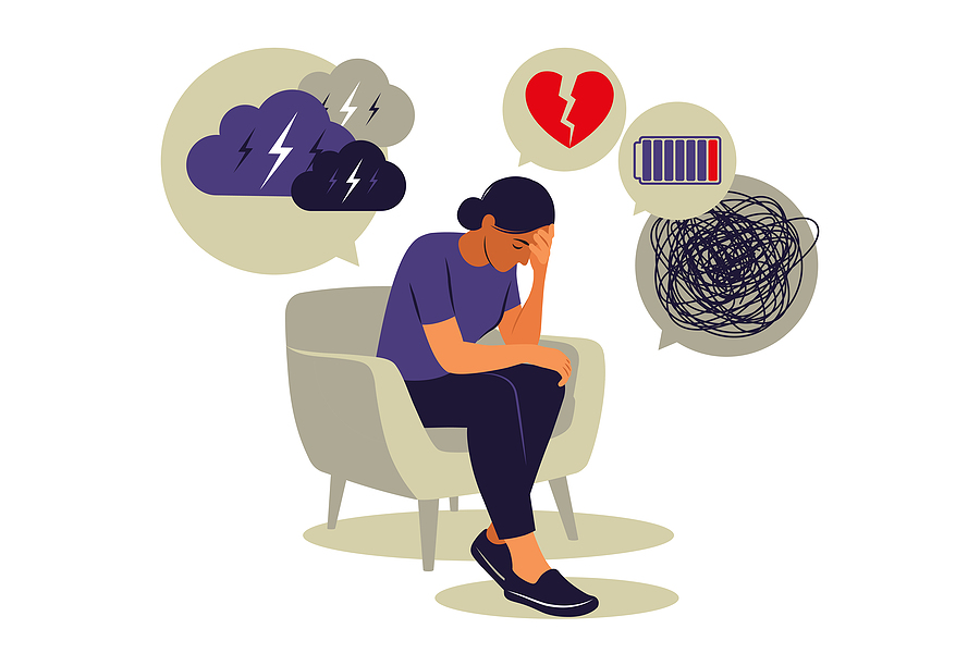 vector image of woman living with anxiety and depression
